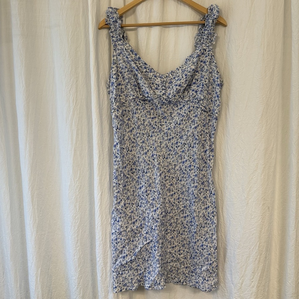 Gap Floral Midi Dress Size XL Floral Milkmaid Spring Coquette Blue White Smocked - Picture 3 of 9